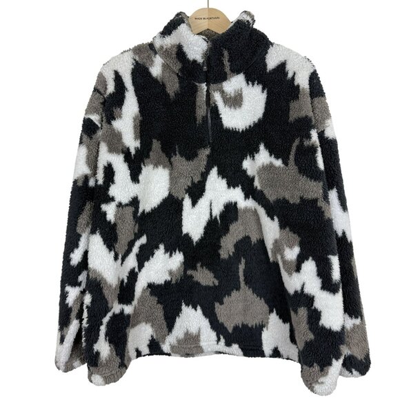 Eddie Bauer Sherpa Fleece Pullover Jacket Womens XXL Quarter-Zip Camouflage - Picture 1 of 9